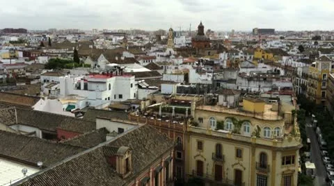 Rooftops of Seville on Cloudy Day Stock Footage 10729477