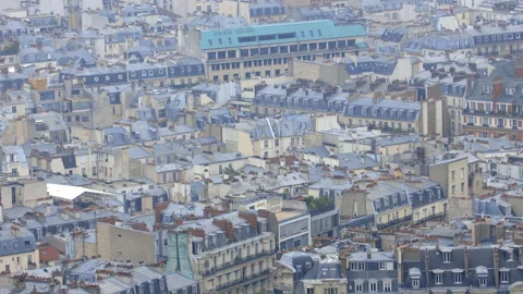 Rooftops of typical Parisian Haussmannian residential buildings in Paris, France Stock Footage 200155553