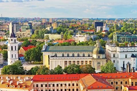 Rooftops view on Cathedral Square in old town Vilnius Stock Photos