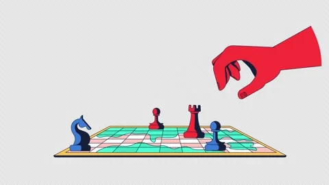 Rook chess piece move on global strategy board cartoon animation Stock Footage 337708512