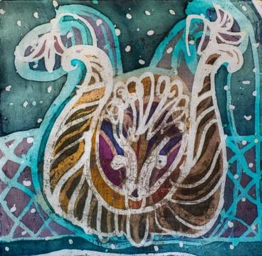 Rook, hot batik, background texture, handmade on silk, abstract surrealism  Stock Illustration