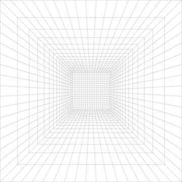 Room with 3D square wireframe grid. Hall, studio, portal in perspective. Stock Illustration