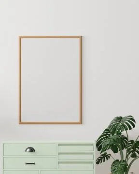 Room and the white wall background, green cabinet and tree , minimal style ,f Stock Illustration