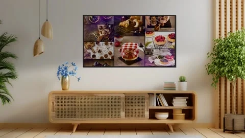 Room with animation on the screen with confectionery Stock Footage 201404311