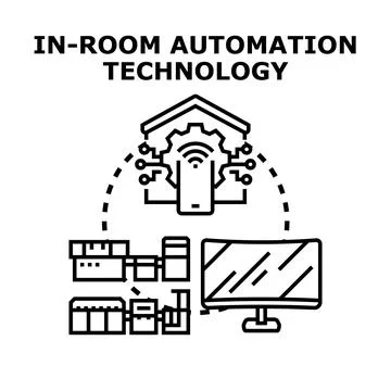 Room automation technology operating smart home systems Stock Illustration
