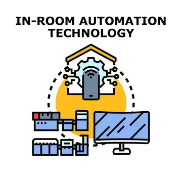 Room automation technology operating smart home systems Stock Illustration