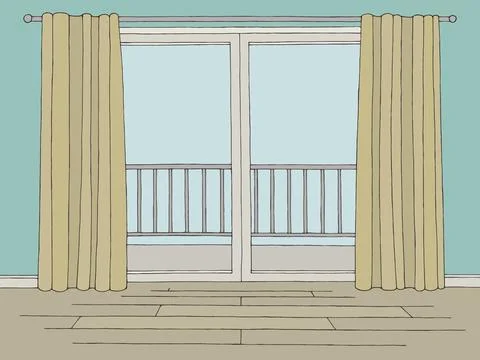 Room balcony graphic color empty home interior sketch illustration vector Stock Illustration
