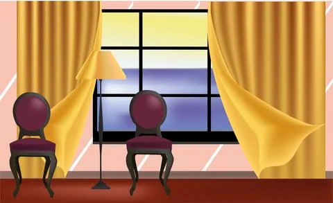 Room with big window. Illustrazione stock