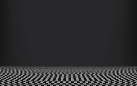 Room with black wall and squared pattern floor, interior of empty living room Stock Illustration