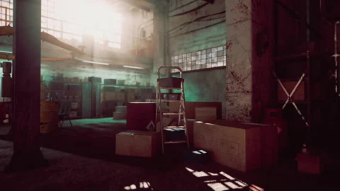 Room With Boxes and Ladder Stock Footage 283905072