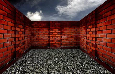 Room with a brick wall, the sky background Stock Illustration