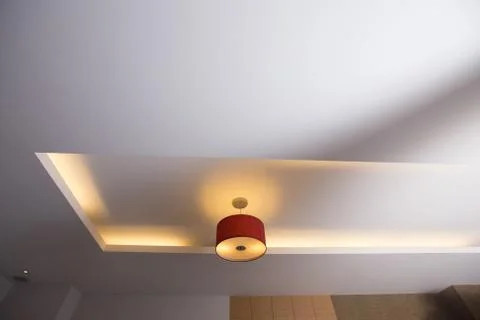 Room ceiling, Ceiling with red Light bulbs low light Stock Photos