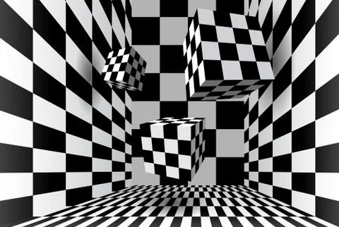 Room with checkered cubes イラスト素材