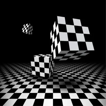 Room with checkered cubes Stock Illustration