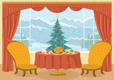 Room with Christmas tree in window Stock-Illustration