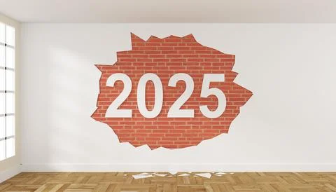Room with crumbling plaster on the wall and the year 2025 Stock Illustration