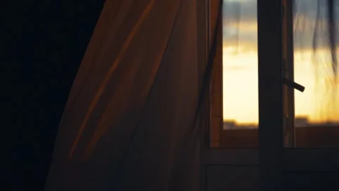 The room curtain is blown by the wind from the window Video stock 333206522