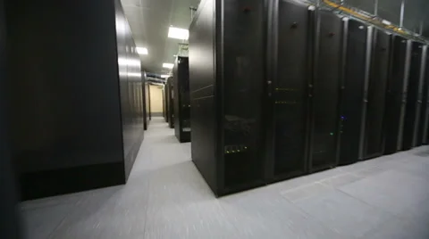 Room of data center with telecommunication racks and cables 動画素材 31209601
