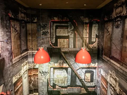 The room is decorated with graffiti Stock Photos