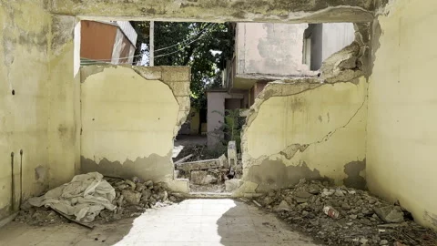 A room destroyed in the earthquake Stock Footage 246400057
