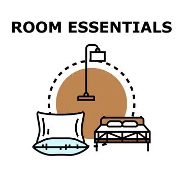 Room essentials concept with bed, pillow, and lamp Stock Illustration