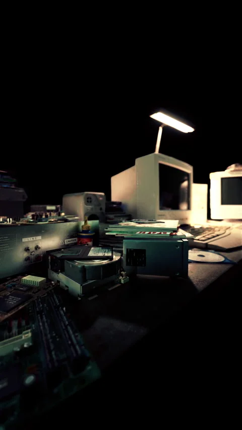 Room Filled With Electronics and Lamp Stock Footage 284653921