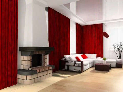 Room with a fireplace Stock Illustration