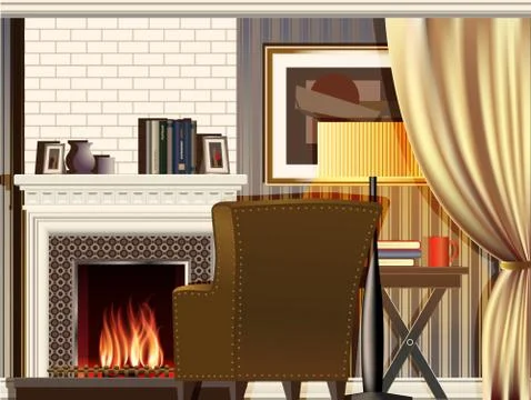 Room with fireplace Stock Illustration