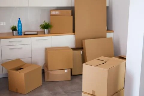 Room full of moving boxes. Stock Photos