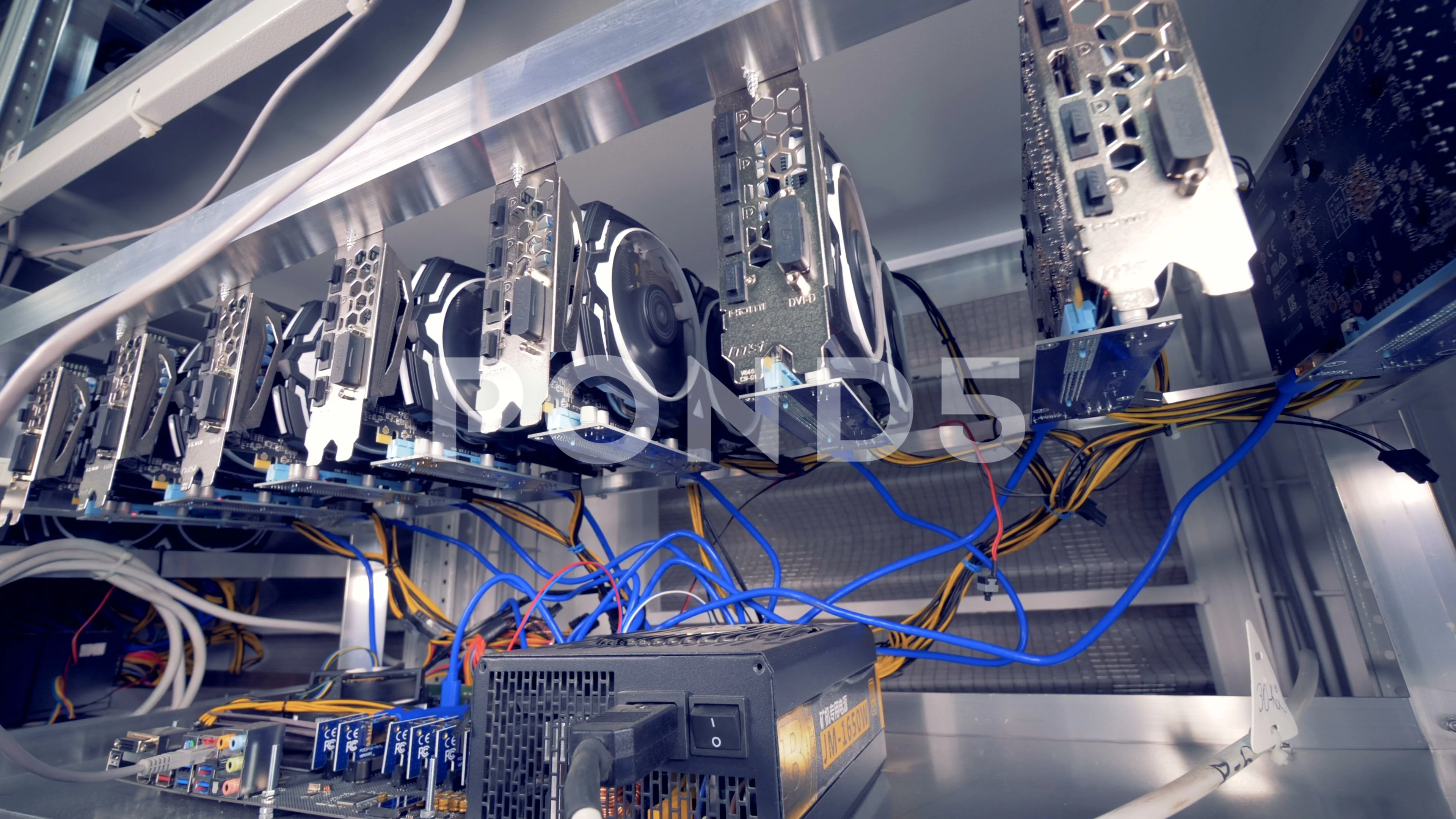 Room Full Of Servers Racks with GPU for bitcoin mining.