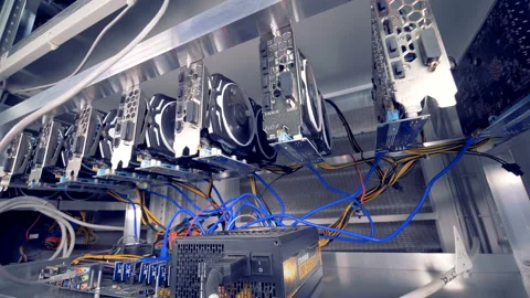 Room Full Of Servers Racks with GPU for bitcoin mining. Stock Footage 93744582