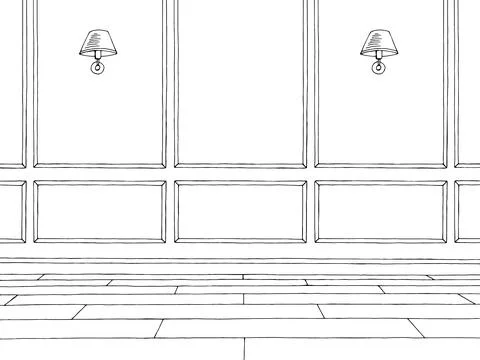 Room graphic black white empty classic home interior sketch illustration vector  Stock Illustration