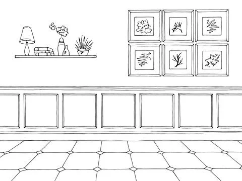 Room graphic black white empty classic home interior sketch illustration vector  Stock Illustration