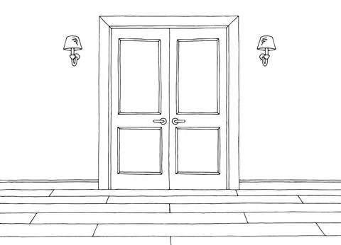 Room graphic black white empty home interior sketch illustration vector Stock Illustration