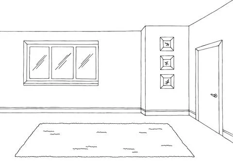 Room graphic black white empty home interior sketch illustration vector Stock Illustration