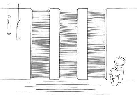 Room graphic black white empty home interior sketch illustration vector Stock Illustration