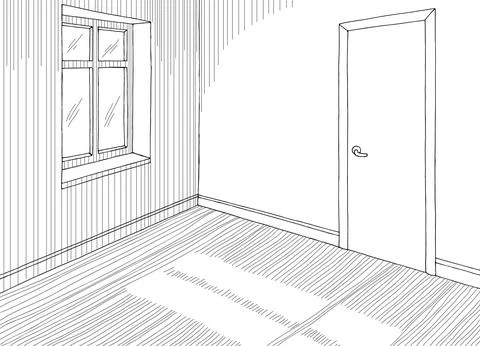 Room graphic black white empty home interior sketch illustration vector Stock Illustration