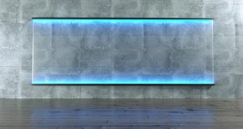 Room With Grunge Concrete Wall With Rectangle Blue Lightened Glass. Empty Spa 스톡 일러스트