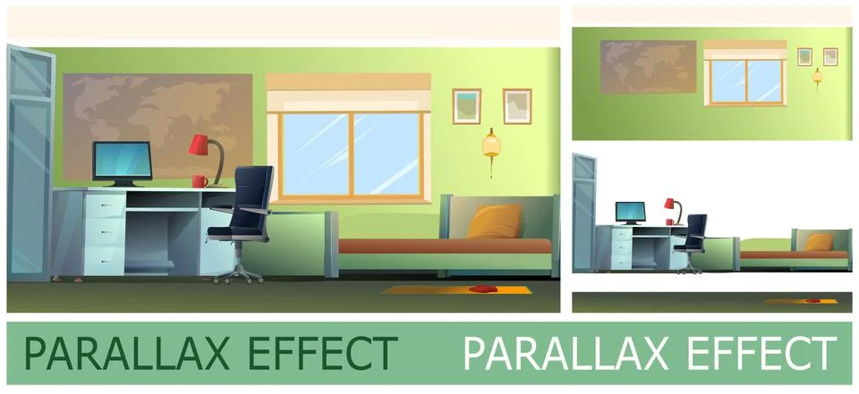 Room interior with bed and computer table. Image from layers for overlay with Stock Illustration