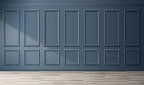 Room interior with classic panel on blue wall Illustrazione stock