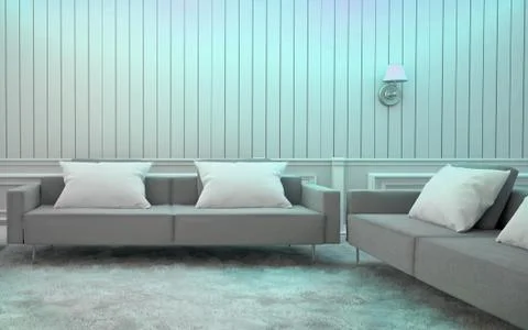 Room interior Design - Elegant style with carpet and lamp light blue. 3D rend Stock Illustration