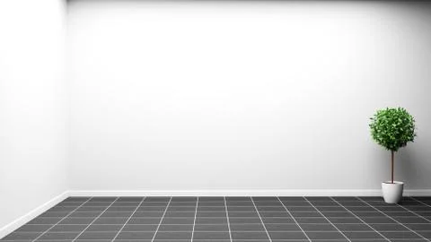 Room interior design with white wall on black tile. 3D rendering Stock Illustration