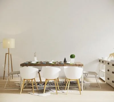 Room interior with dining table and lamb , 3d render Stock Illustration