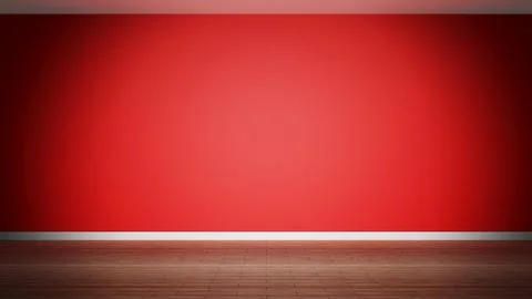 Room interior, empty red  wall and wooden floor Stock Photos