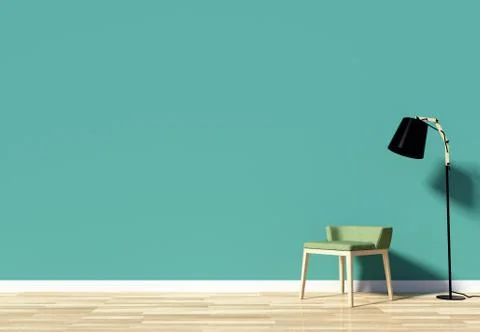 Room interior with empty space decorated with green wall, chair and floor lamp Stock Illustration
