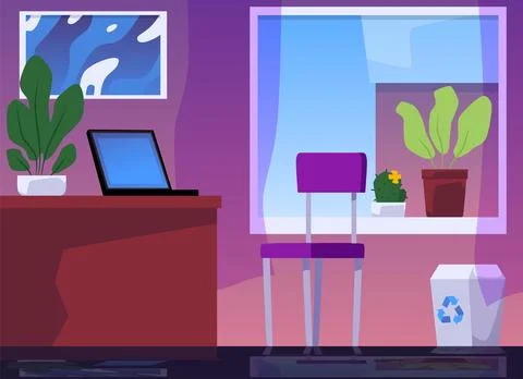 Room interior, freelance workspace, vector illustration, flat cartoon Stock Illustration