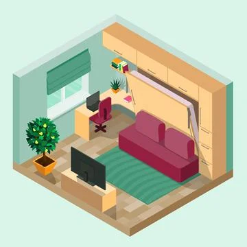 A room with an interior in isometry . Stock Illustration