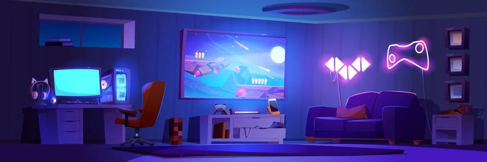 Room interior with setup to play game and stream Stock Illustration