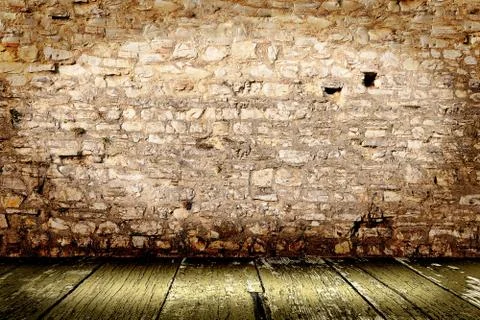 Room interior with stone wall Stock Illustration