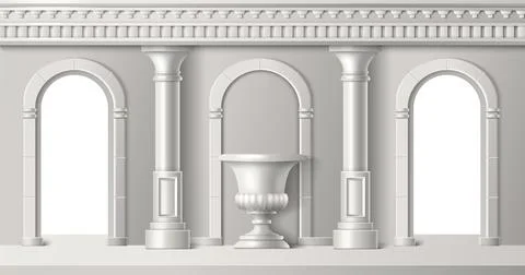 Room interior with white ancient roman column arch Stock Illustration